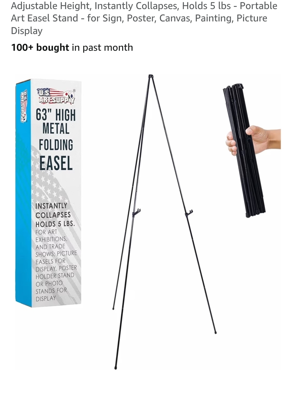 Portable Metal Folding Easel in Black
